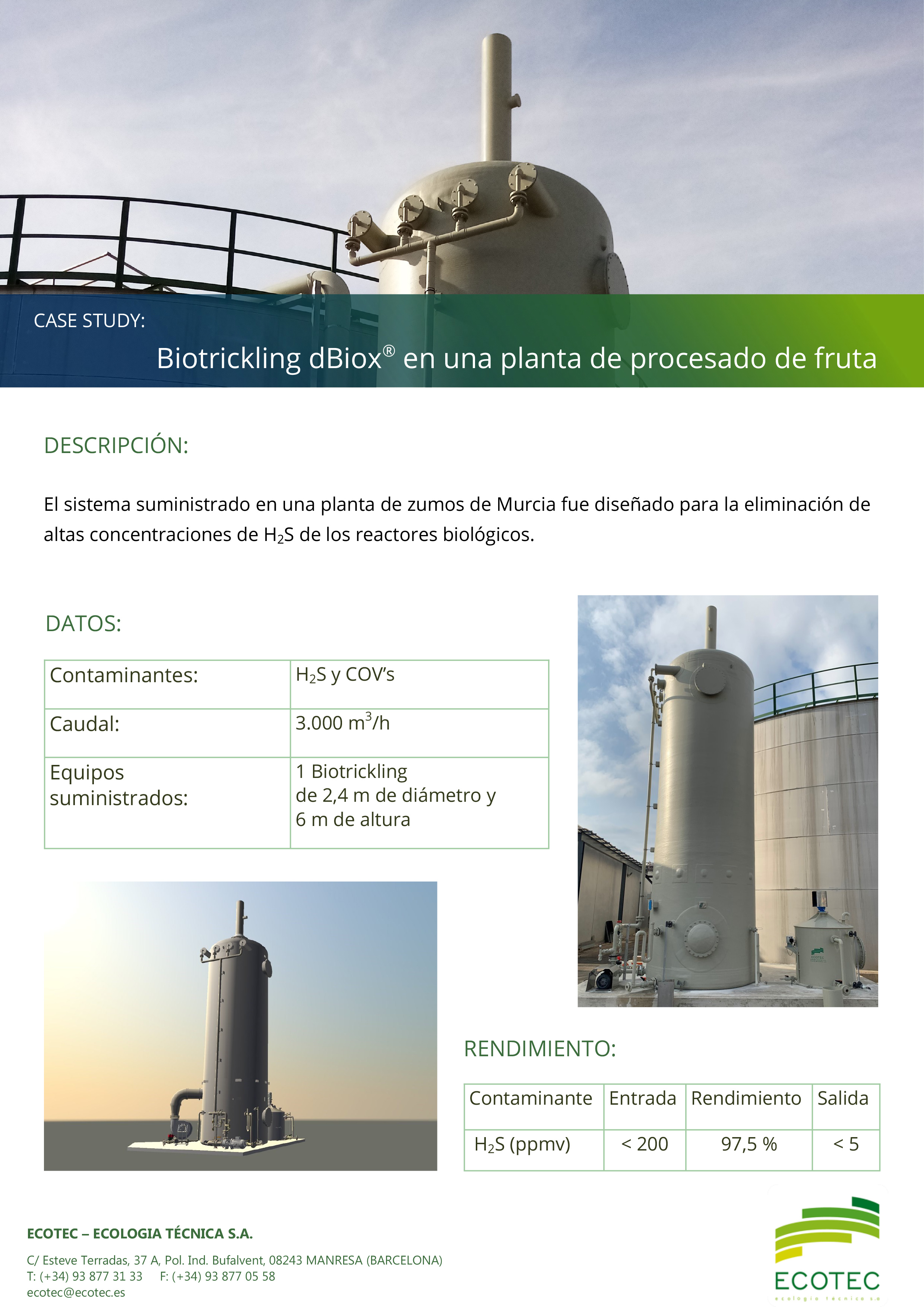 Biotrickling dBiox procesado fruta Murcia