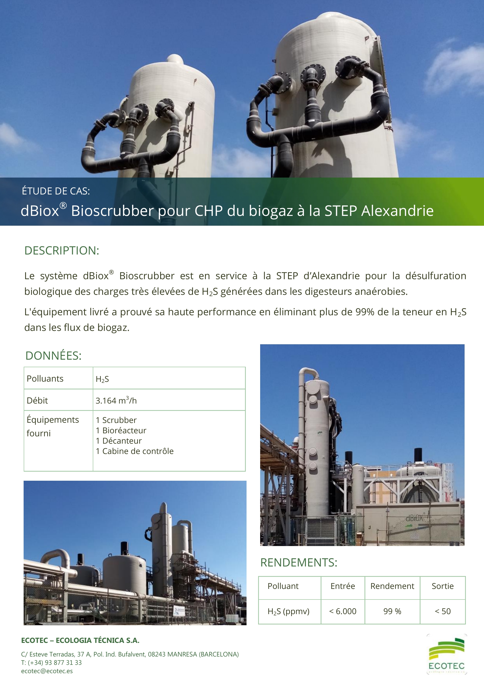dBiox bioscrubber CHP Alexandrie